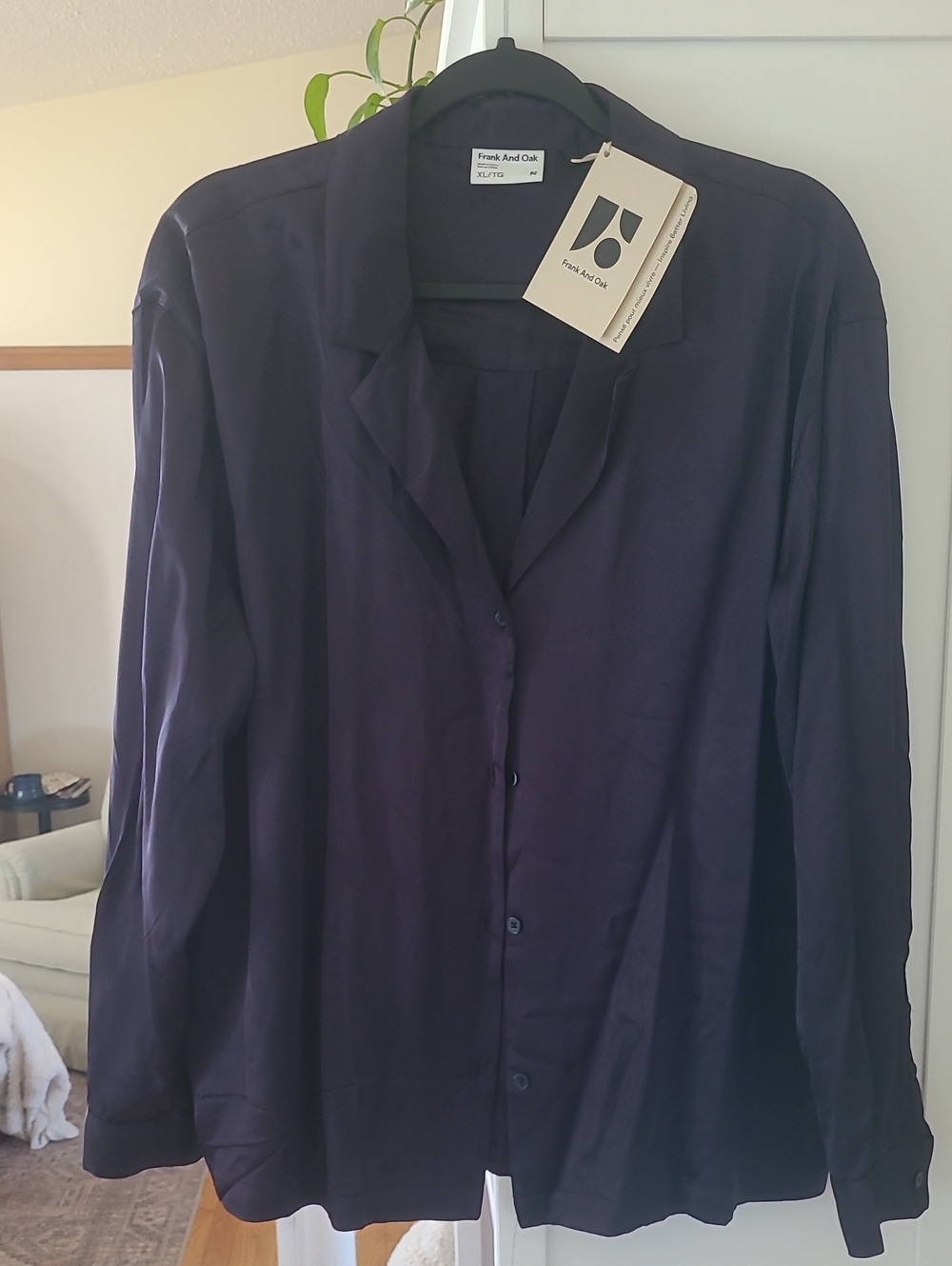 Frank & Oak Navy Blue Button-Down Blouse
